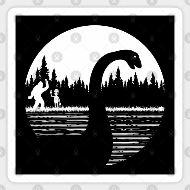 Loch Ness Monster Bigfoot and alien Sticker by Tesszero